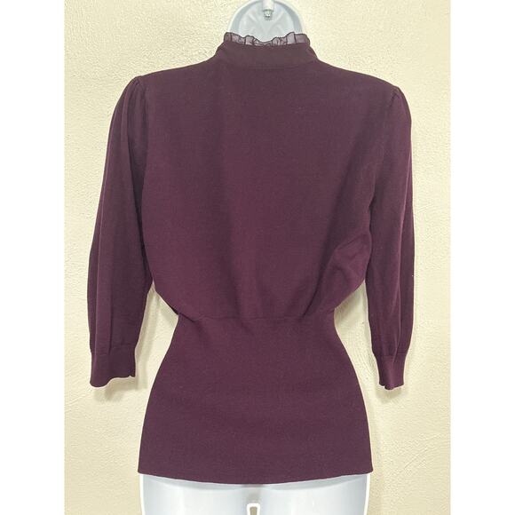 VTG 90s Y2K Ruffle Neck Tunic Sweater L Purple City Preppy Equestrian RL Vibes - Picture 6 of 13